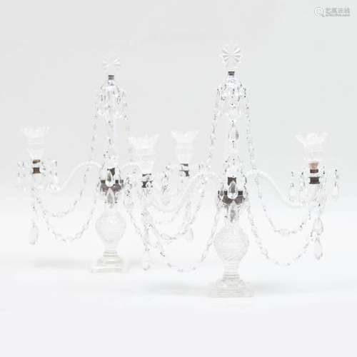 Pair of George III Style Cut Glass Two-Light Candelabra