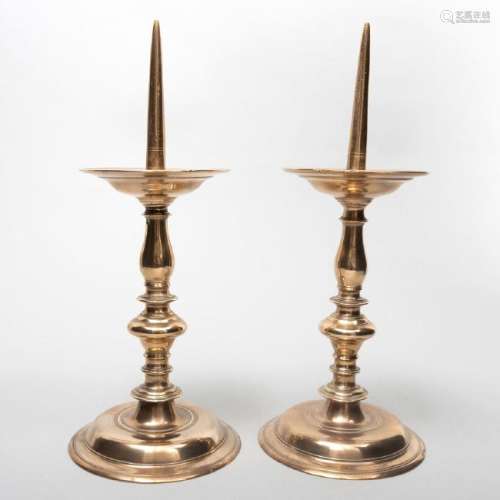 Pair of Netherlandish Baroque Bronze Pricket Sticks