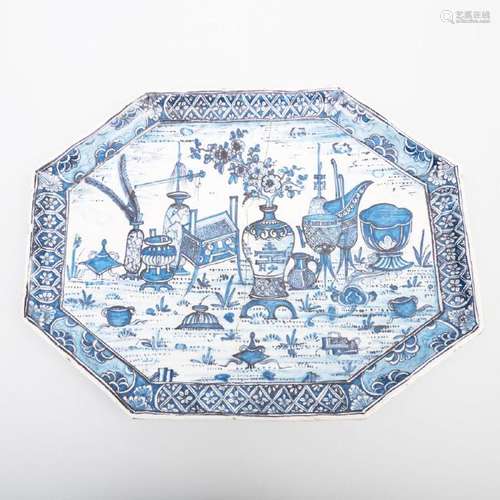 Dutch Delft Blue and White Octagonal Footed Tray