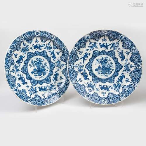 Pair of Dutch Delft Blue and White Large Chargers