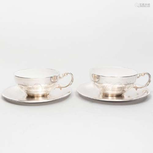 Pair of Egyptian Silver-Mounted Porcelain Teacups and