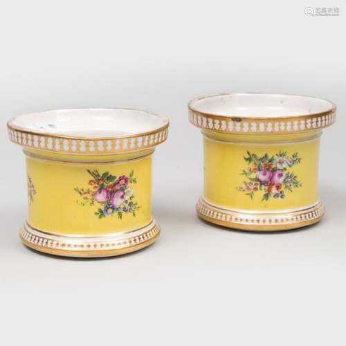 Pair of  Small English Porcelain Yellow Ground Jars