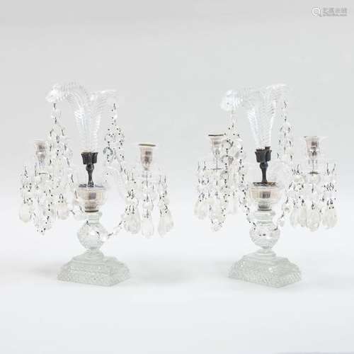 Pair of Cut Glass Two-Light Candelabra