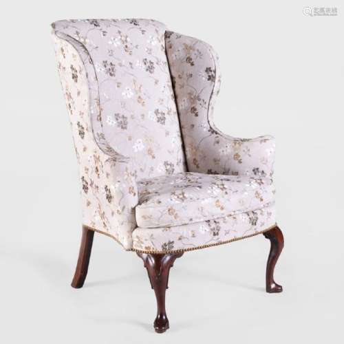 George III Carved Mahogany Wing Chair