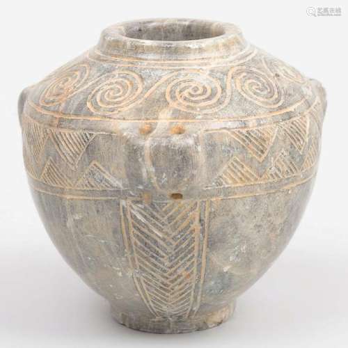 Minoa Style Carved Stone Three Handled Vessel