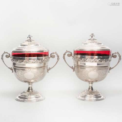 Pair of Egyptian Silver and Ruby Glass Cups and Covers