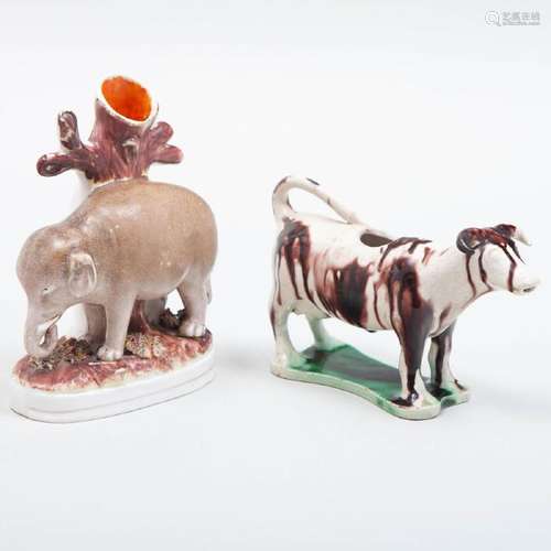 Staffordshire Pottery Elephant Spill Vase and an