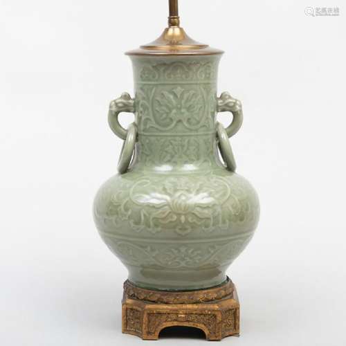 Chinese Porcelain Ming Style Longquan Type Vase Mounted