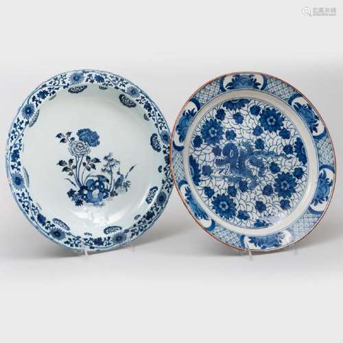 Two Dutch Delft Blue and White and Polychrome Plates