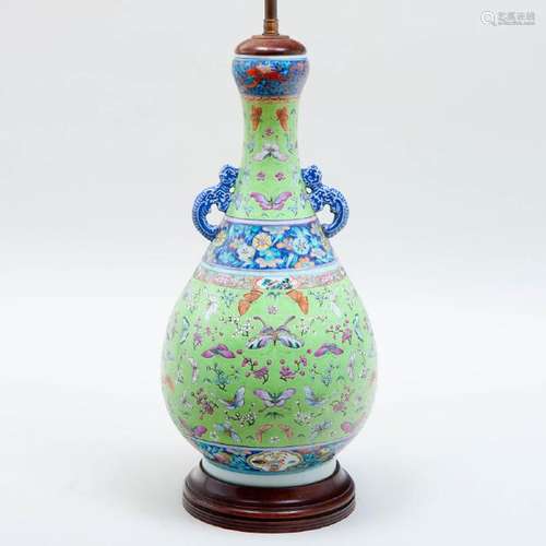 Chinese Porcelain Apple Green Ground Vase Mounted as a