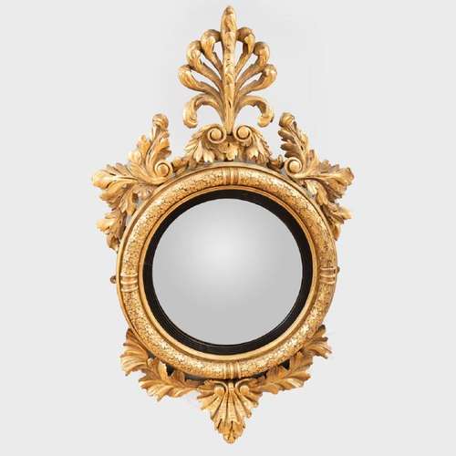 Regency Giltwood and Ebonized Convex Mirror