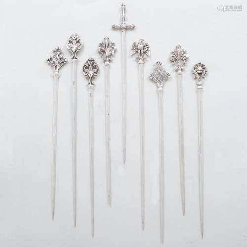 Assembled Set of Seventeen Egyptian Silver Skewers