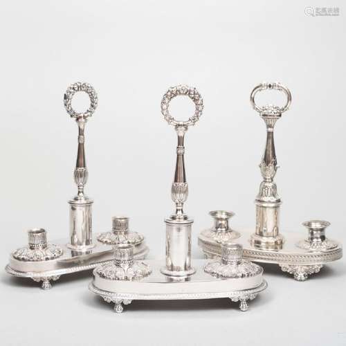 Pair of French Silver Two-Light Bouillotte Stands, and