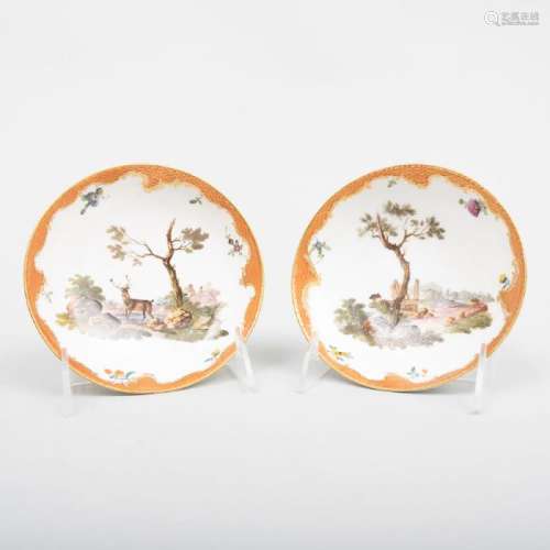 Pair of Meissen Porcelain Saucers with Hunting Scenes