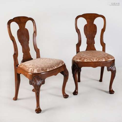 Pair of Queen Anne Carved Walnut Side Chairs