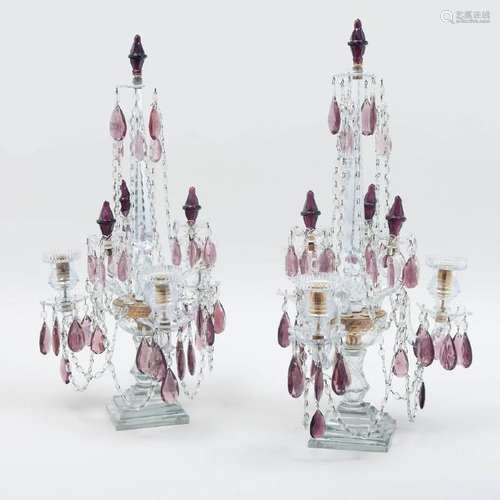 Pair of George III Style Clear and Amethyst Cut Glass