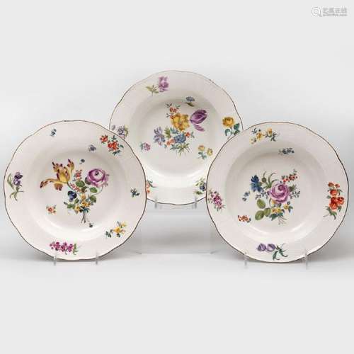 Three Meissen Porcelain Soup Plates