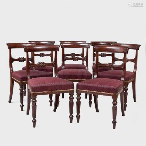 Set of Eight Regency Carved Mahogany Side Chairs