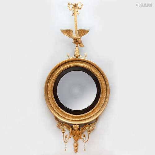 George III Giltwood and Ebonized Two-Light Girandole