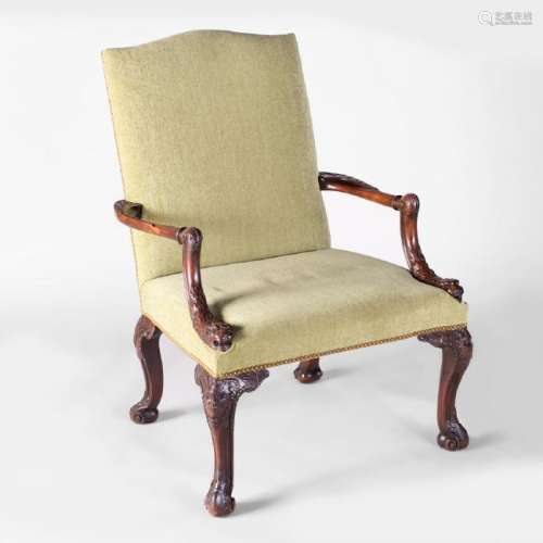 George III Style Carved Mahogany Library Chair