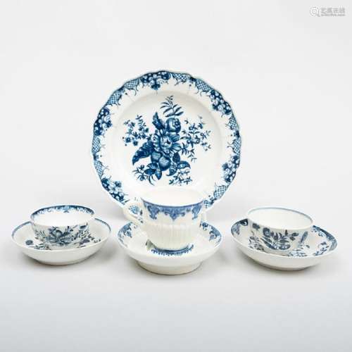 Group of Worcester Blue and White Porcelain Wares