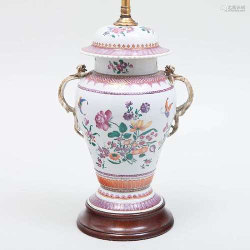 Chinese Export Porcelain Style Vase and Cover Mounted