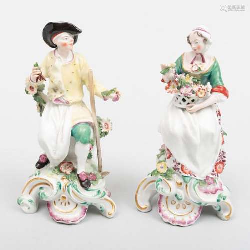 Pair of Derby Porcelain Figures of a Flower Girl and a