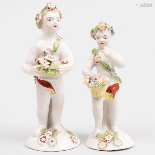 Two Bow or Derby Porcelain Small Figures of Putti