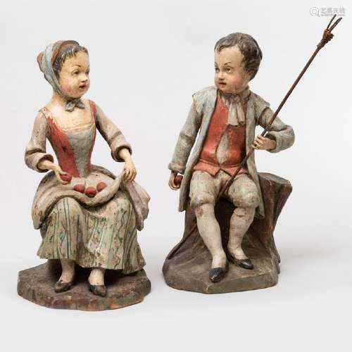 Pair of Continental Painted Shepherd and Shepherdess,