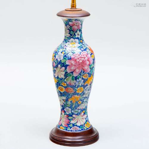 Chinese Porcelain Blue Ground Mille Fiore Vase Mounted