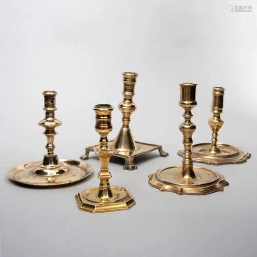 Group of Five Miscellaneous Bronze Small Candlesticks