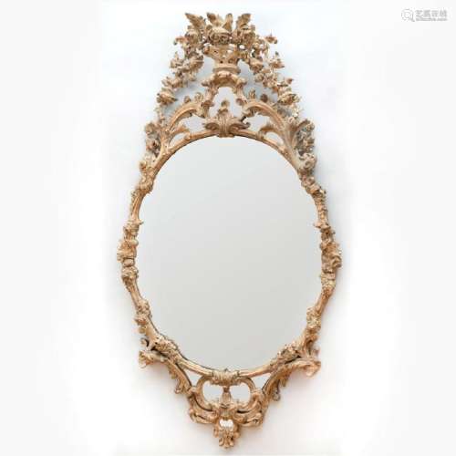 Continental Rococo Painted Oval Mirror