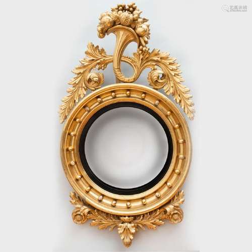 Fine Federal Giltwood and Ebonized Convex Mirror