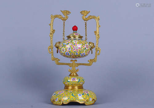 ROYAL ENAMEL GILT BRONZE LIFTING CENSER