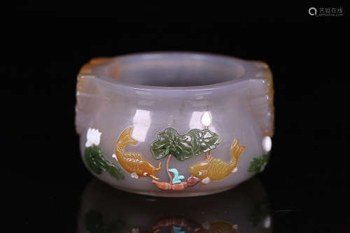 AMBER DOUBLE-EAR CENSER WITH TREASURE INLAID