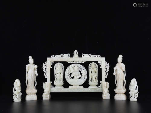 HETIAN WHITE JADE BUDDHA SET