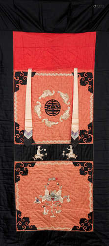 19th/20th century An embroidered wall hanging, a Mandarin rank badge and another embroidered textile