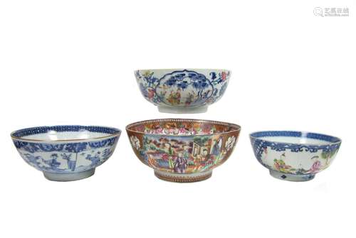 18th century A 'Mandarin' pattern punch bowl and three others