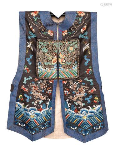 19th and 20th century An embroidered waistcoat with Mandarin rank badge, an embroidered dragon skirt and a wedding jacket