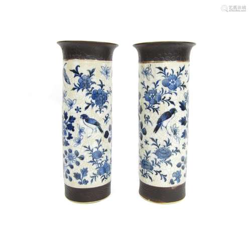 19th century A pair of crackle-glazed sleeve vases