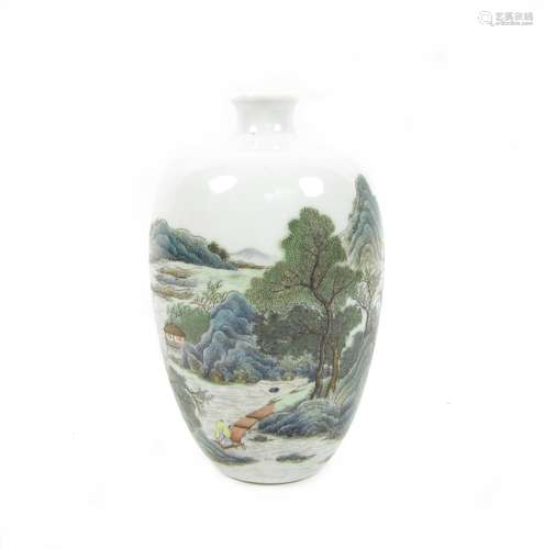 Qianlong mark but Republic period  A famille rose baluster vase