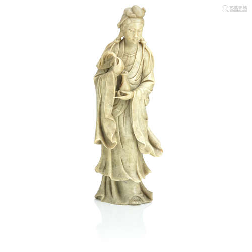 Circa 1900 A soapstone figure of a Guanyin