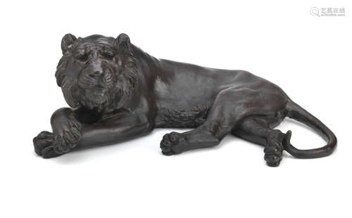 By Kazumasa, Meiji era A bronze okimono of a lion