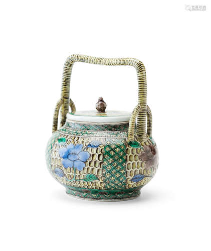 Kangxi style but later A famille verte basket and cover