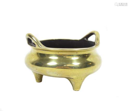 Xuande six-character mark but later A bronze tripod incense burner