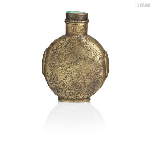 19th century An incised bronze snuff bottle