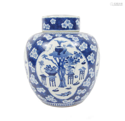 Kangxi four-character mark but 19th century A blue and white ginger jar and cover