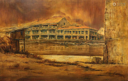 Oil on panel, signed Tiong Tian Tong, dated '88 Old Clarke Quay, Singapore