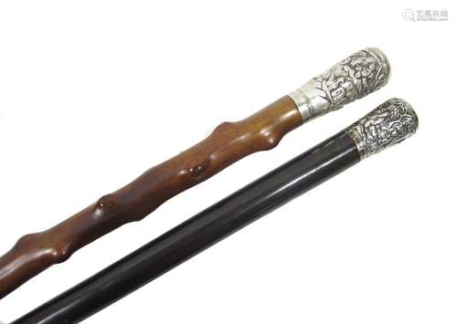 19th century Two export silver-mounted walking canes,