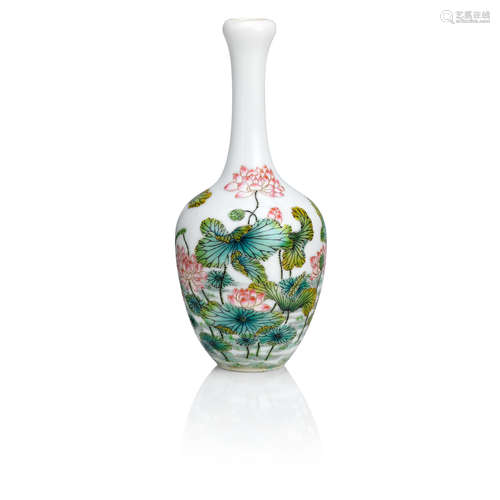 Yongzheng four-character mark but 20th century A famille rose bottle vase